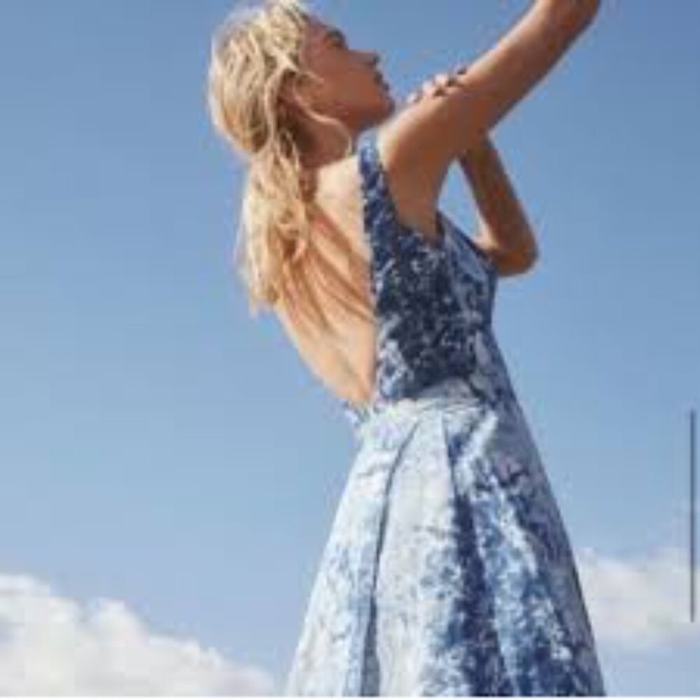 Blue Floral Sleeveless Backless Women's Dress